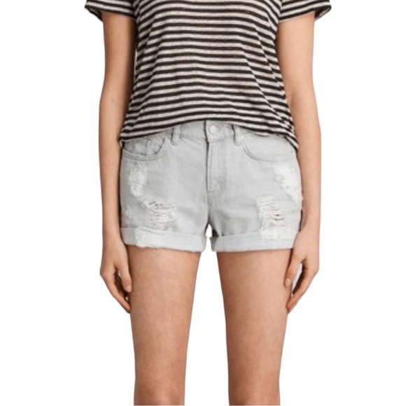 All Saints Pam Distressed Denim Jean Shorts in Light Gray Size 26 - Picture 1 of 7